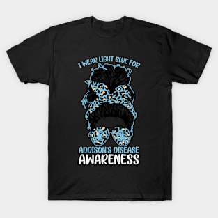 Messy Bun Light Blue Addison's Disease Awareness T-Shirt